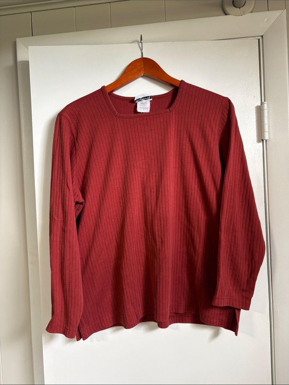 BonWorth Ribbed Long Sleeve Tee in Deep Red